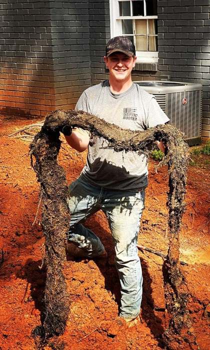 SepticRooter™ technician removes root-invaded septic pipe in Bartow County, Bartow County — septic repair experts